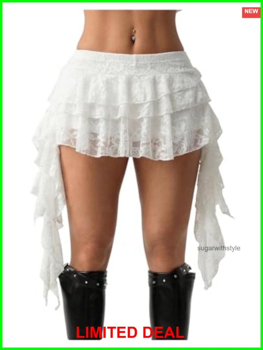 Y2K Ruffle Lace Mesh Asymmetrical Mini Skort Flowy Pleated Tiered